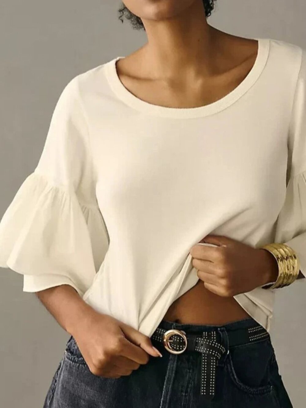Maeve Anthropologie Ruffle-Sleeve Tee Shirt Blouse Top S-P